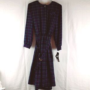 Breli Petites Womens Vintage Belted Dress Size 14 JC Penney NEW Black Turquoise